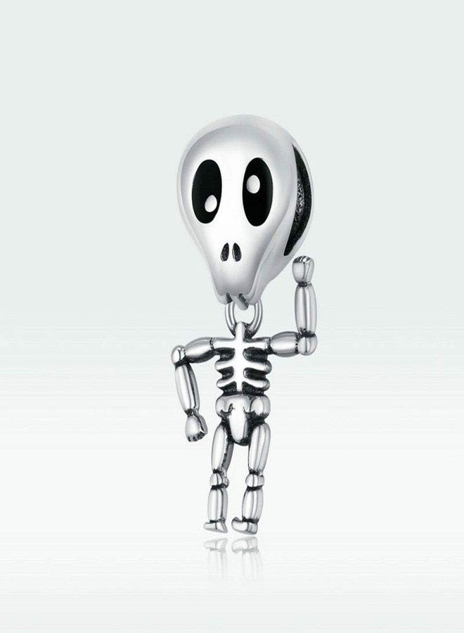LAMOONY Skeleton Charm 925 Sterling Silver Halloween Bead Witch Moon Pumpkin Ghost Castle Pendant for Pandora Charm Bracelet (Skeleton) - Image 2